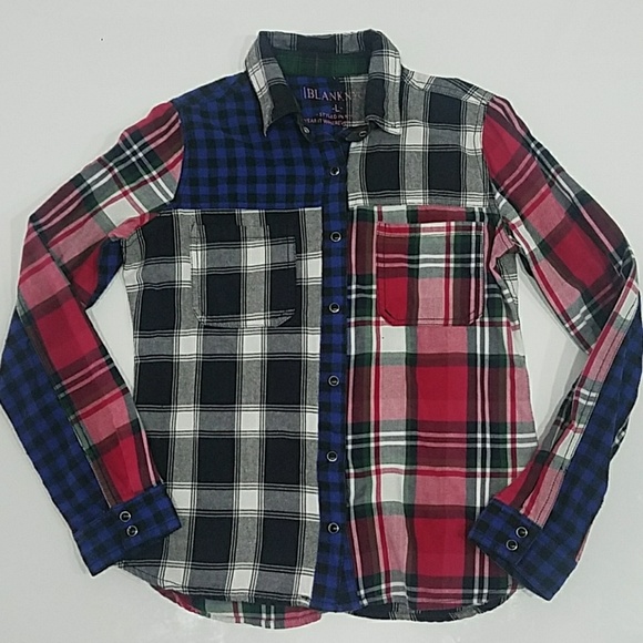 Blank NYC Other - BLANKNYC Girls mixed plaid button down shirt L 12